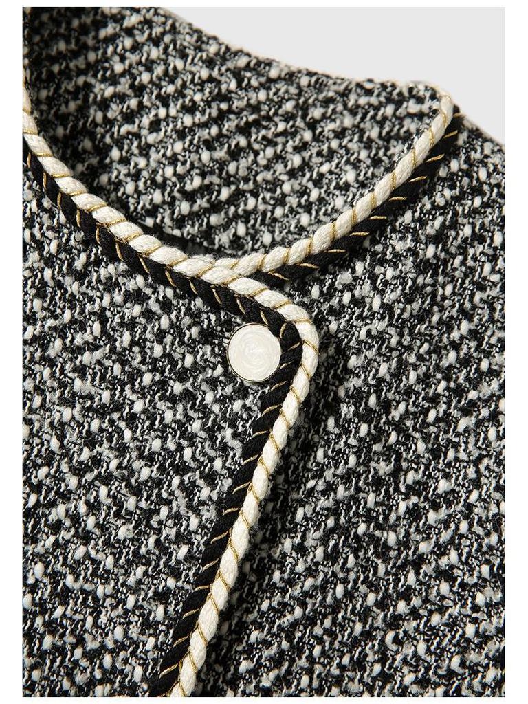Elegant French Wool-Blend Tweed Double-Breasted Jacket for Women