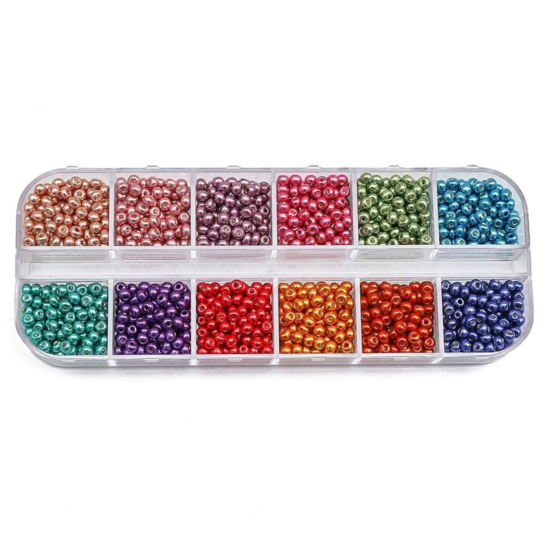 10/12 Rutenett Bokssett 3mm 1950 stk Metalliske Glassfrøperler Tsjekkisk Sjarm Krystall Mellomlegg Glassperler For Smykkefremstilling Ringer DIY Håndlagde Tilbehør