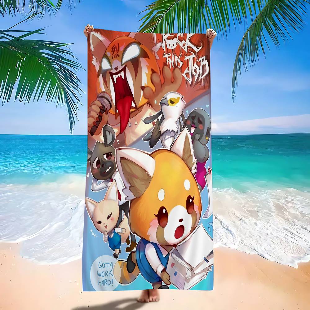 Aggretsuko Anime-Rock Beach Towel Colorful Bath Towels for Girl Microfiber Quick Dry Sand Free Beach Yoga Spa Gym Pool