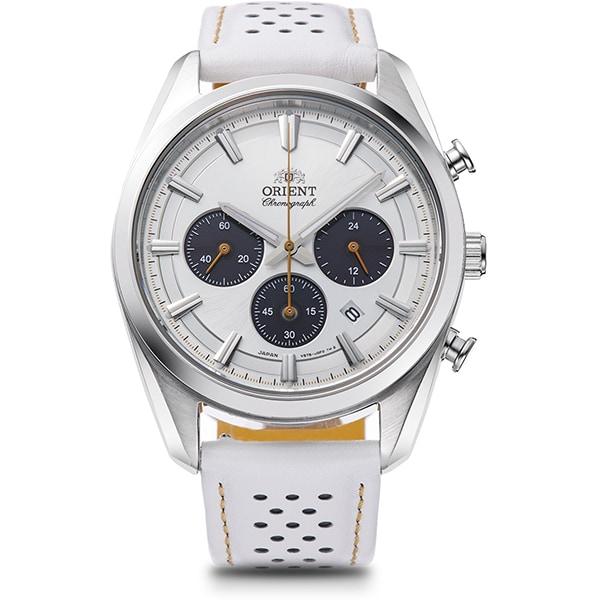 

ОРИЕНТ TRN-TX0308S (Современный хронограф на солнечных батареях для мужчин из кожи Limited) Круглые часы белые