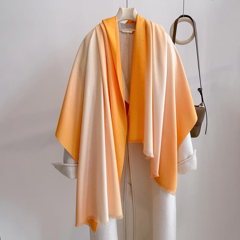 80*200cm Winter Warm Gradual Color Women Scarf Thick Cashmere Large for Pashmina Shawl Wraps Bufanda Female with Tassel Scarves