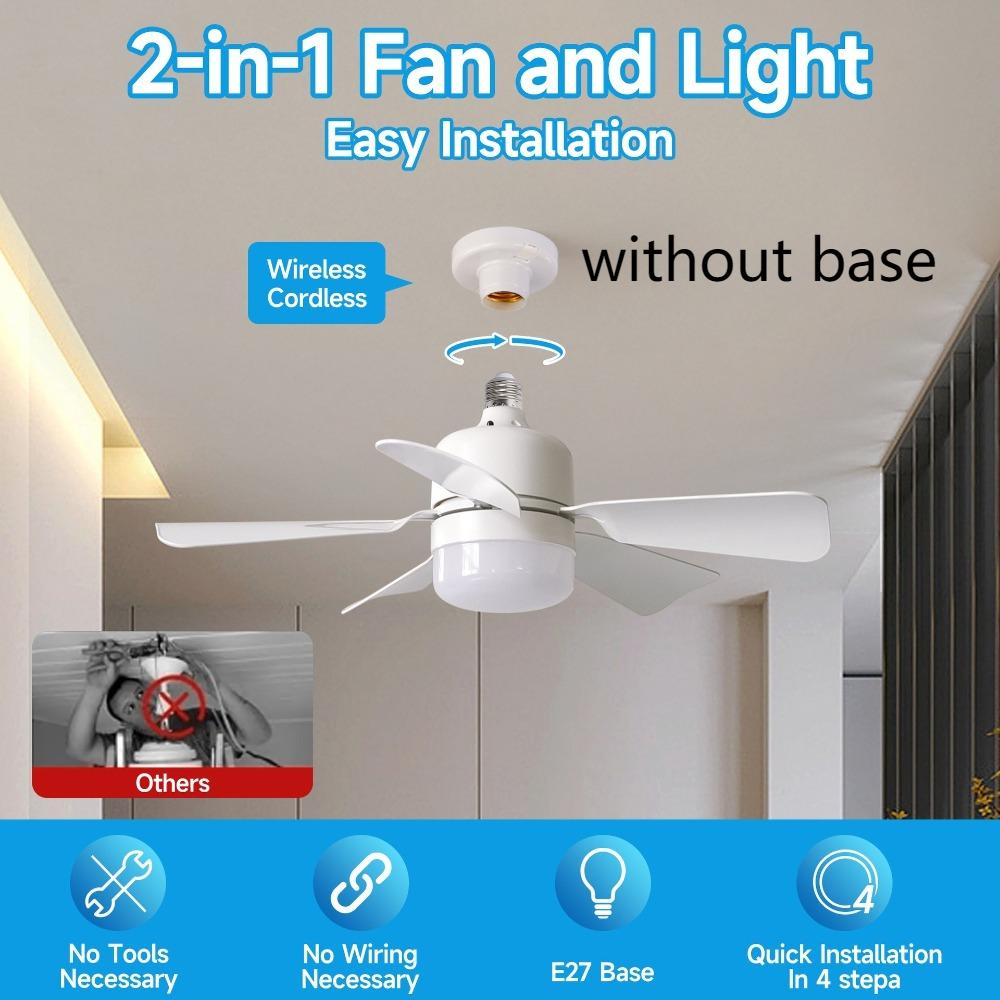 Smart Ultra-Quiet Adjustable 3-Speed Socket Ceiling Fan Lights with Remote Control for Home Bedroom Living Room Study Cooling