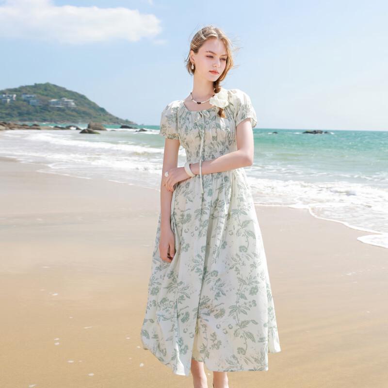 

Sancai 2025 Summer Floral Cotton A-Line Midi Dress L