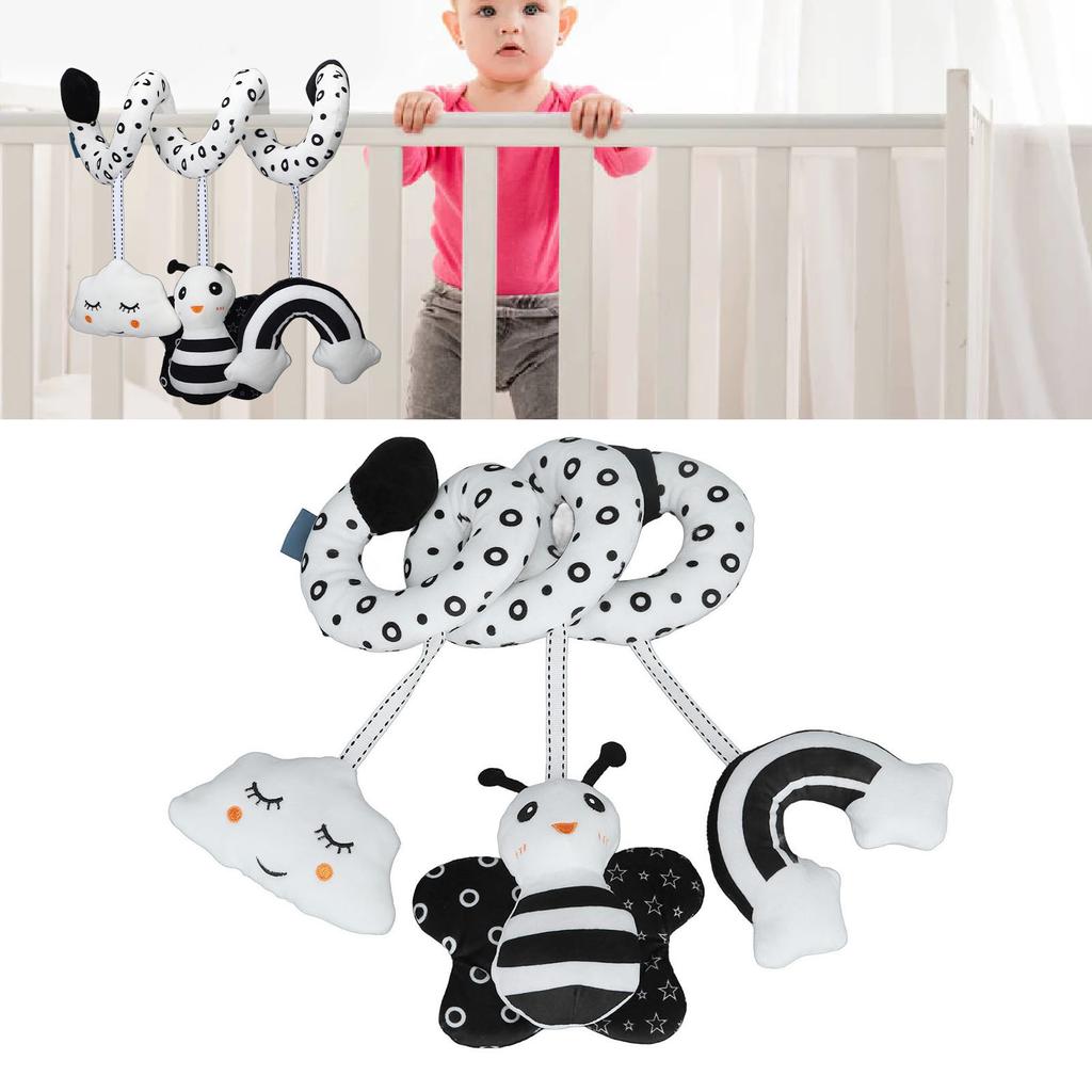 Baby Cute Cartoon Animal Spiral Plush Toy Newborn Black White Car Seat Stroller Hanging Rattles Toy Type 1