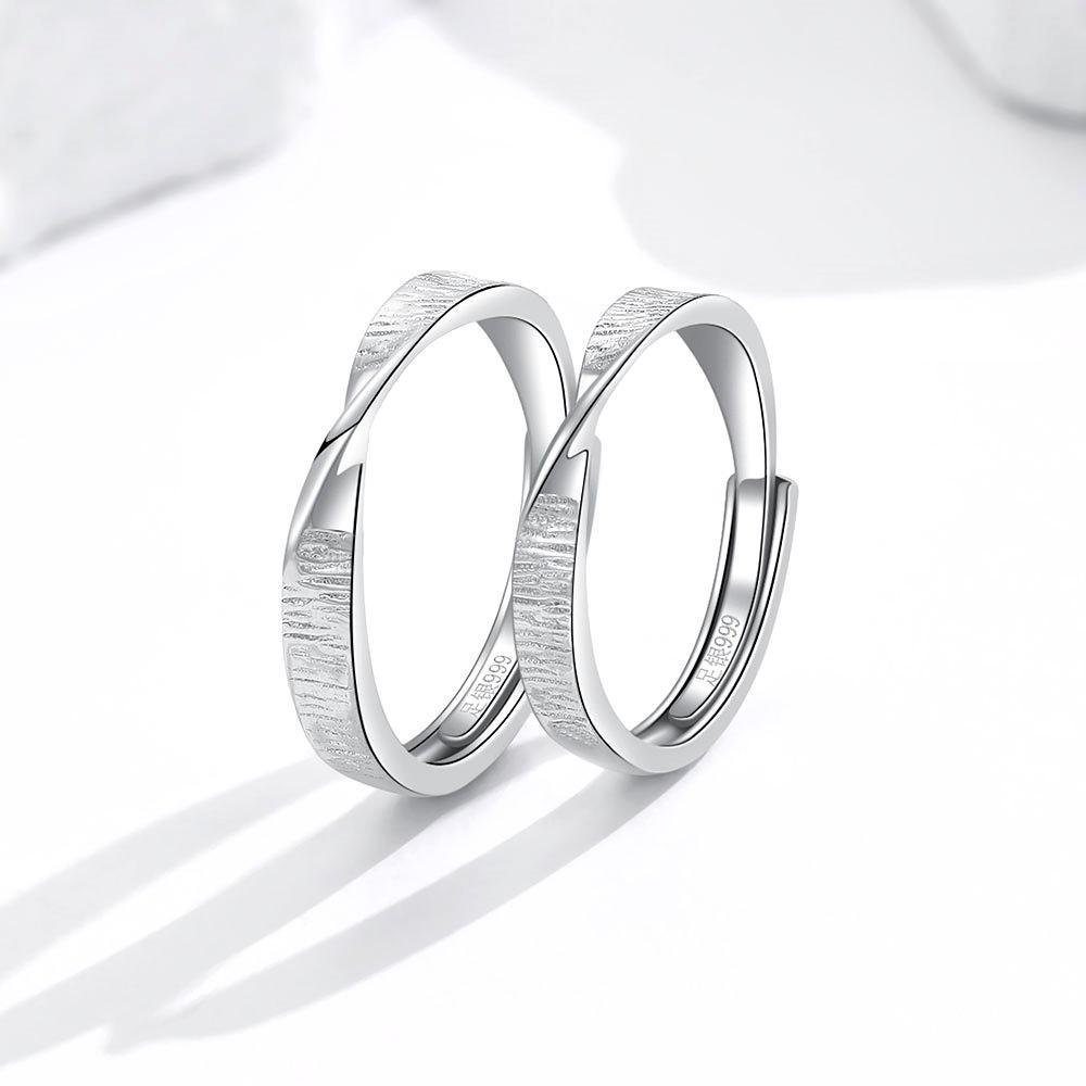 Adjustable 999 Sterling Silver Infinity Couple Ring Set - Fashionable, Niche Design, Simple Plain Band