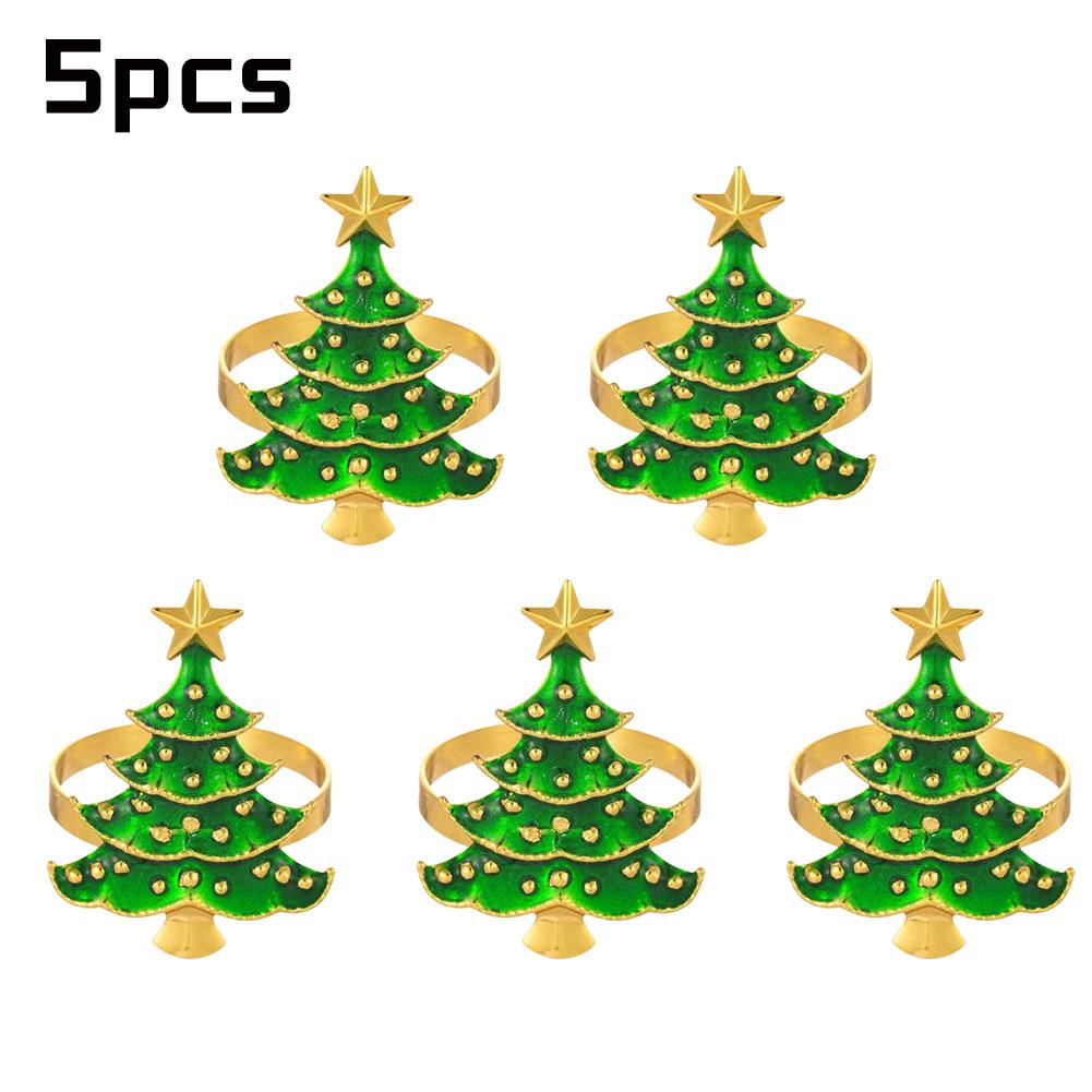 5Pcs Christmas Napkin Rings Set Xmas Tree Ornaments Creative Napkin Buckle Christmas Banquet Home Kitchen Dinner Table Decor