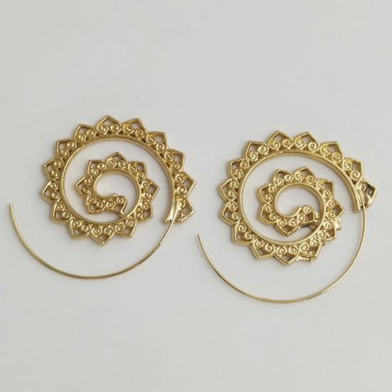 Damskie kolczyki spiralne okrągłe zębatki serce piercing biżuteria statement prezent