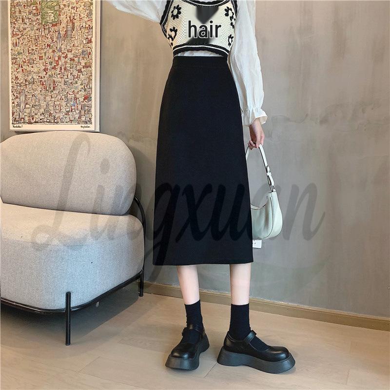 Plus Size Winter Korean Wool High-Waisted Slimming Long Skirt for Women XL