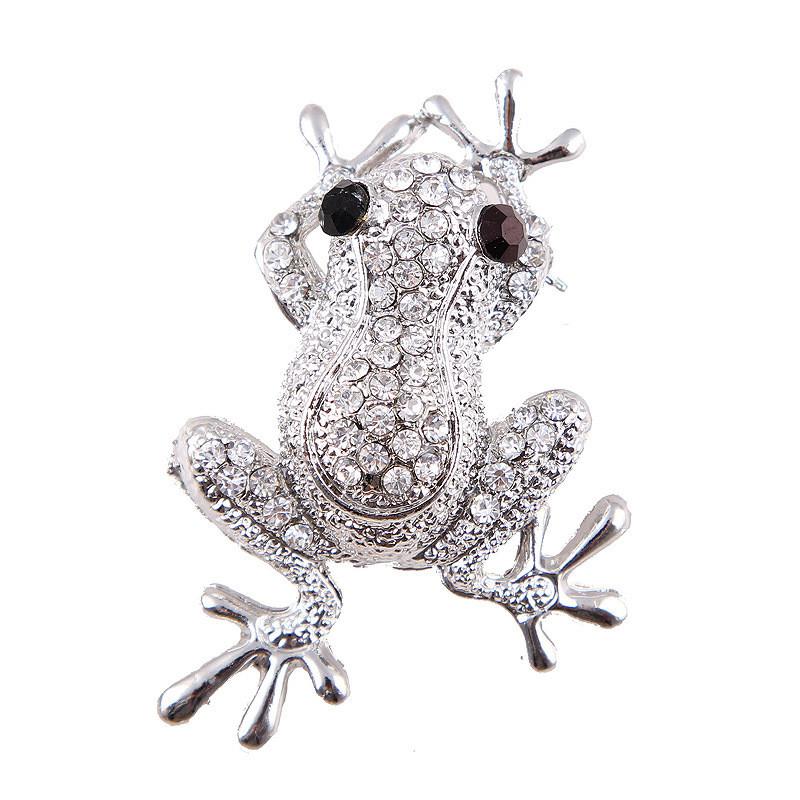 Spilla Animalier in Lega di Zinco Spilla Rana con Pietre Artificiali Per Regalo e Accessorio di Moda