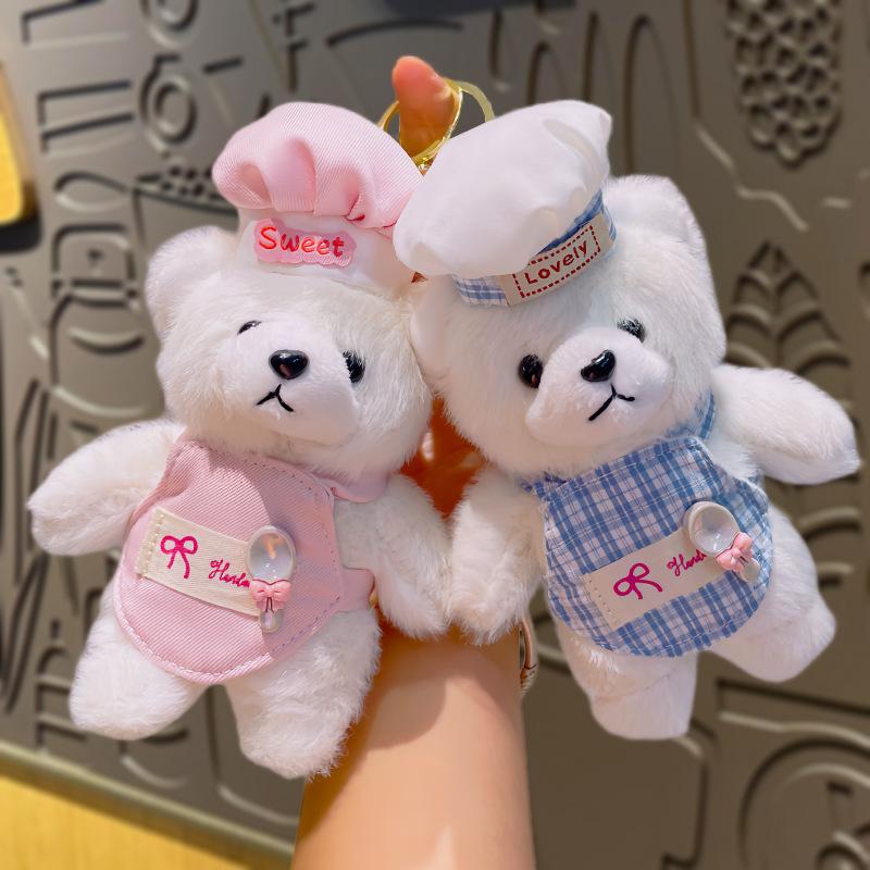 Chef Bear Plush Toy Doll, Cute Keychain, Cooking Apron, Bear Doll Bag Pendant