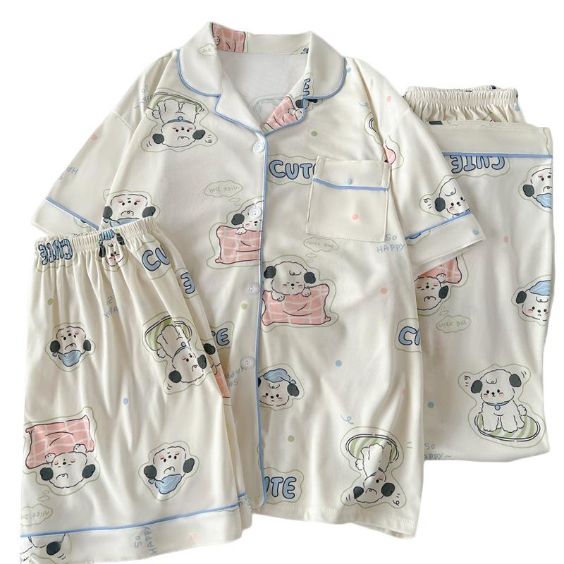 Mengqu Puppy Casual Sweet Short Sleeve Summer Pajamas Women'S High Value Three-Piece Loungewear