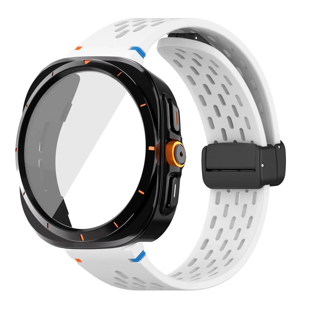 Case+Strap for Samsung Galaxy Watch 7 6 40mm 44mm Silicone Magnetic buckle Band Change To Ultra  Tempered Glass Screen Protector