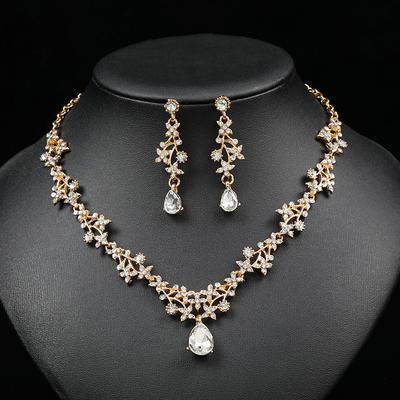 2026 Bridal Necklace Earrings Two-piece Set Women's Short Water Drop Pendant Temperament Versatile Collarbone Chain
