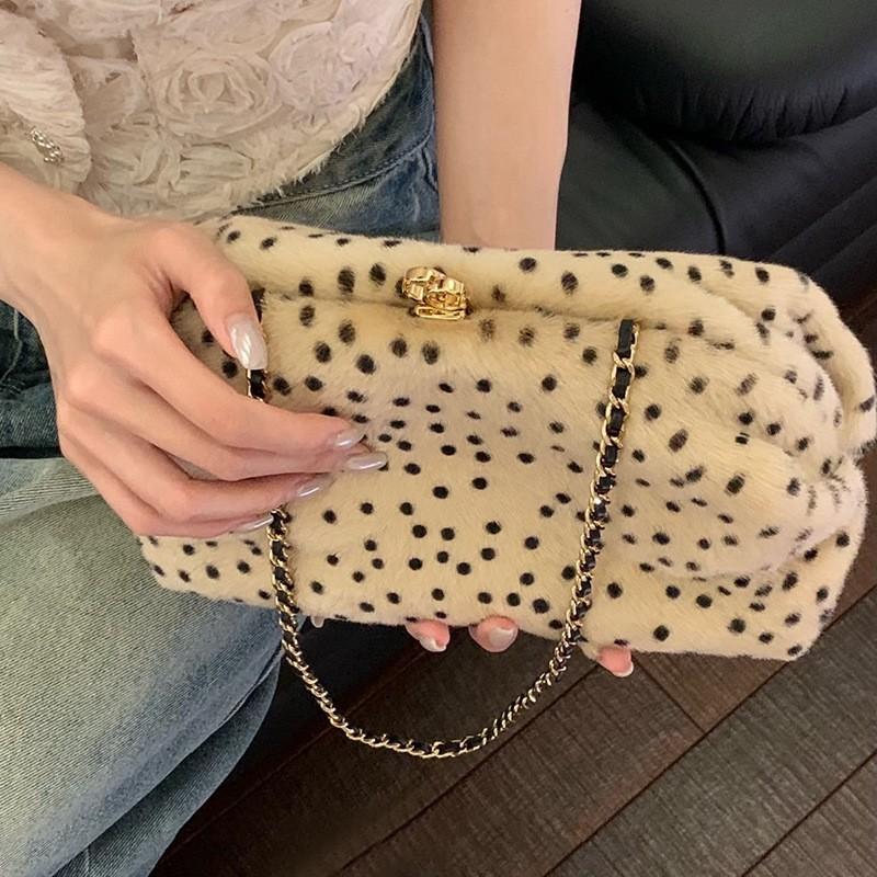 2026 Fuzzy Polka Dot Shoulder Bag