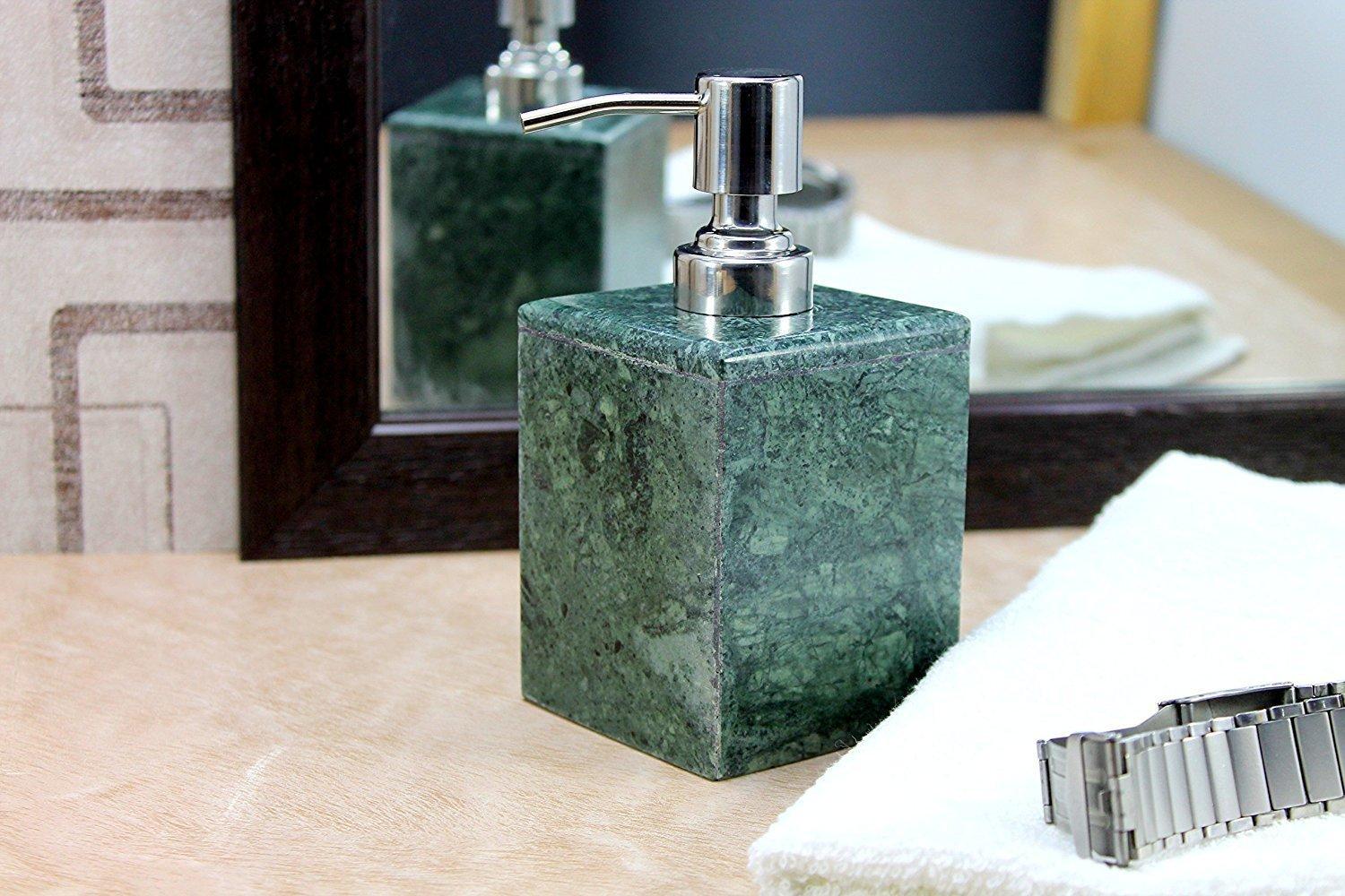 

KLEO Luxurious Liquid Soap Dispenser Made from Genuine Natural Multicolor Stone in Neutral Colors Luxury Bathroom Accessories Collection Exclusive зелёный