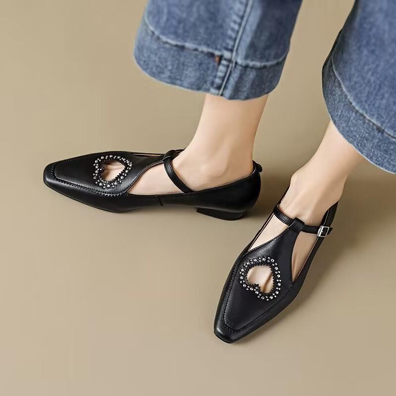 Fashion Spring New Single Shoes for Women Fashion Square Head Shallow Hollow-out A Line with Anti-slip Wear-resistant Thick Heel Shoes