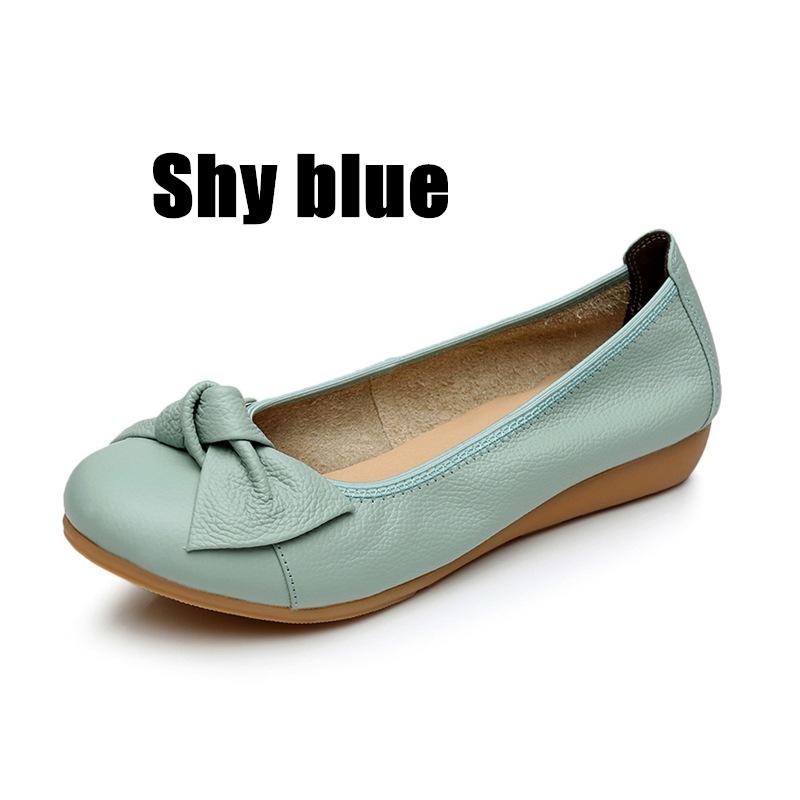 

Women Shoes Mother Flats Casual Cow Genuine Leather Round Bowknot Slip On Loafers Pigskin Vintage 35-40 HN-306 40 небо синє кольору