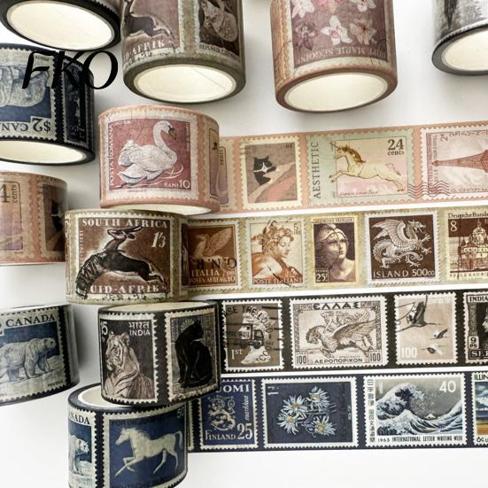 Scrapbooking Washi Tape Vintage Stamp Roll, Aesthetic Decorative Masking Tape, Retro Adhesive for DIY Art Crafts, Journaling