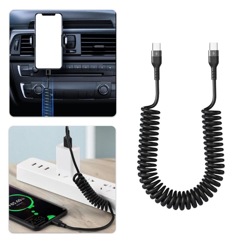 120W Two USB C Chargers Cable Heavy Duty PVC Spring Design TangleFree 6A Rapid Charge Solution For Mobile Devices Computers