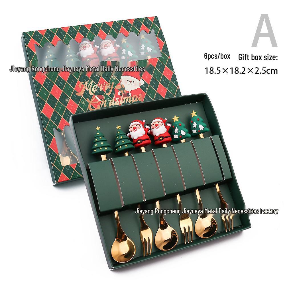 

Креативный рождественский подарочный набор из нержавеющей стали с мультяшными вилками и ложками для фруктов