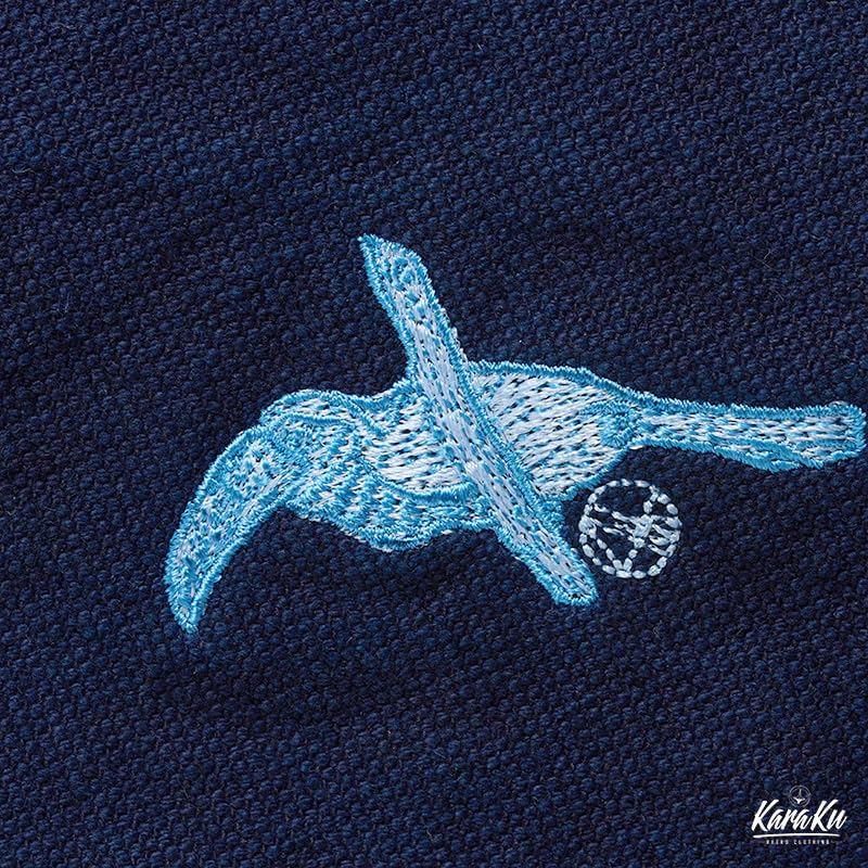 [karaku] [Indigo dye series] Cotton linen ball cap with toucan embroidery