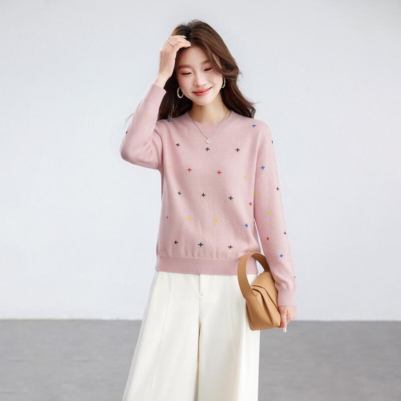 Shaxi Women's 100% Cashmere Embroidered Pullover Sweater