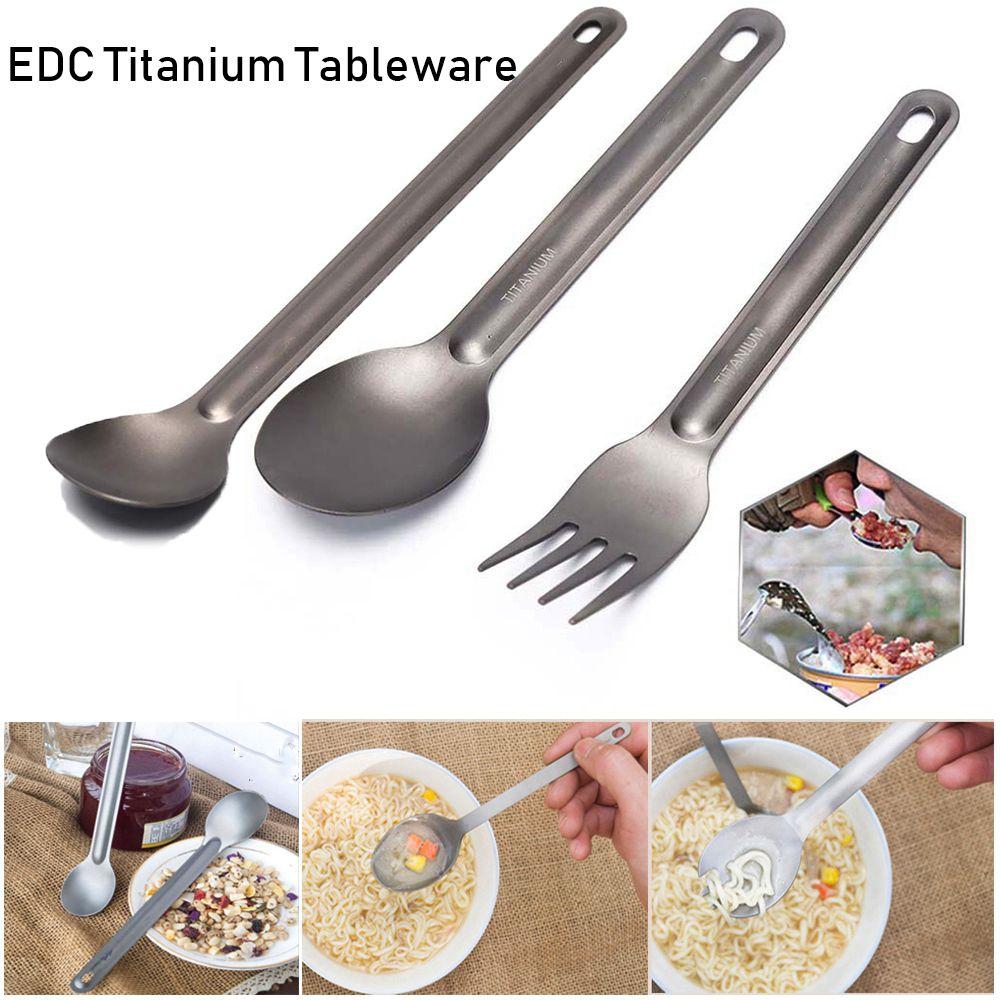 Pure EDC Camping Tool Titanium Cookware Outdoor Picnic Accessories Long Handle Spoon Cutlery Fork