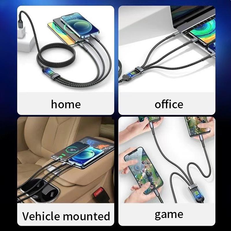 3-in-1 100W 5A Fast Charging USB To Type-C Micro Fast Charger Cable For iPhone