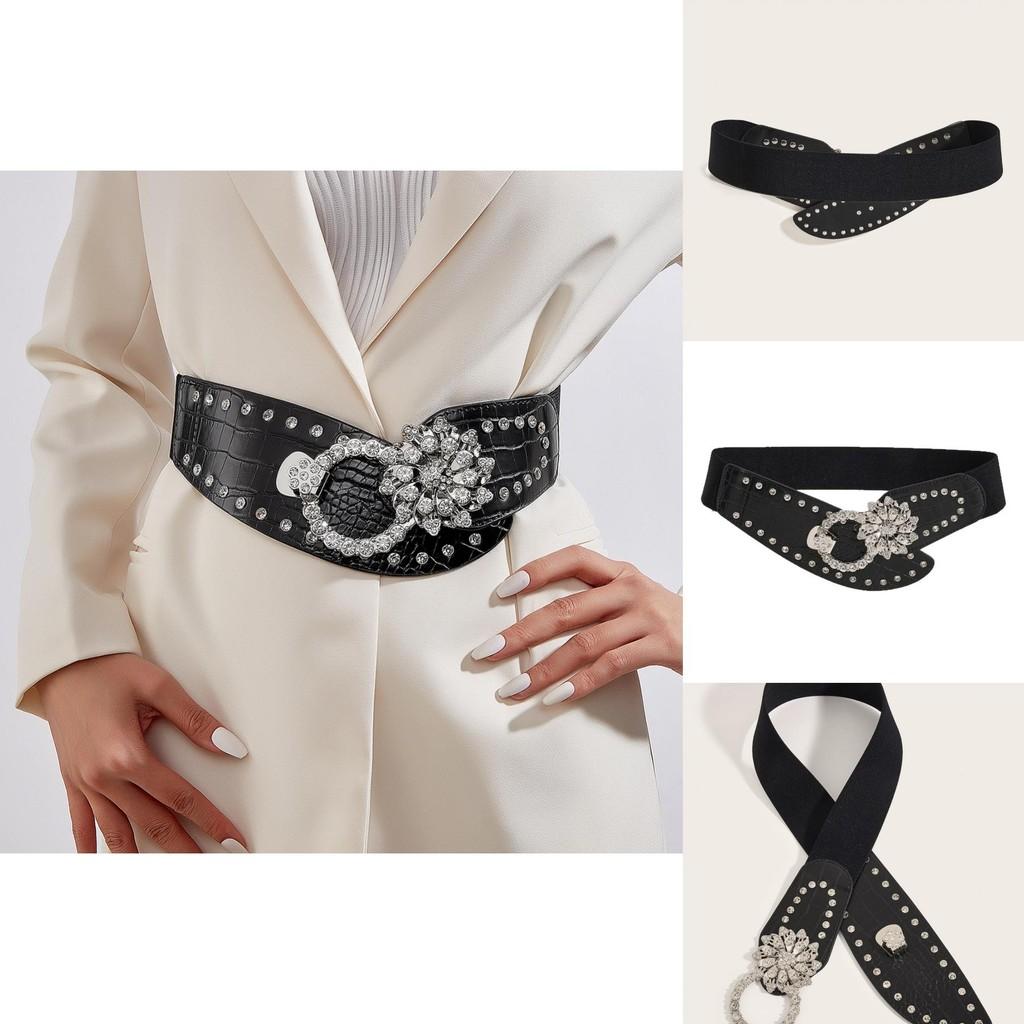 Style Wide Elastic Waist Belt With Alloy Buckle For Casual Dresses And Outerwear