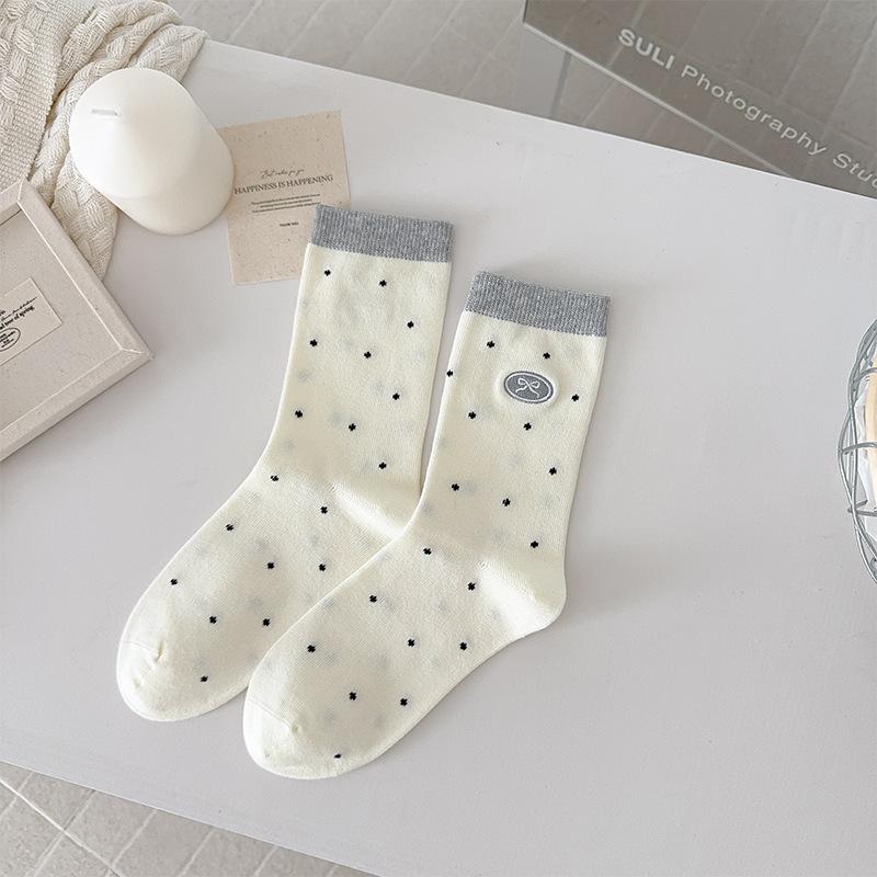Boneless Polka Dot Socks Cotton Socks White Medium Tube Socks Autumn Tide Cute Embroidered Bow Stockings