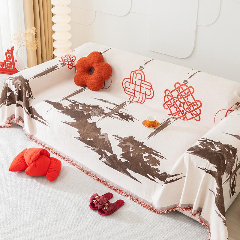 

Новое китайское праздничное китайское полотенце для дивана с узлом, синельный чехол для дивана с защитой от царапин, универсальная новогодняя пылезащитная подушка «все включено» 180*130cm