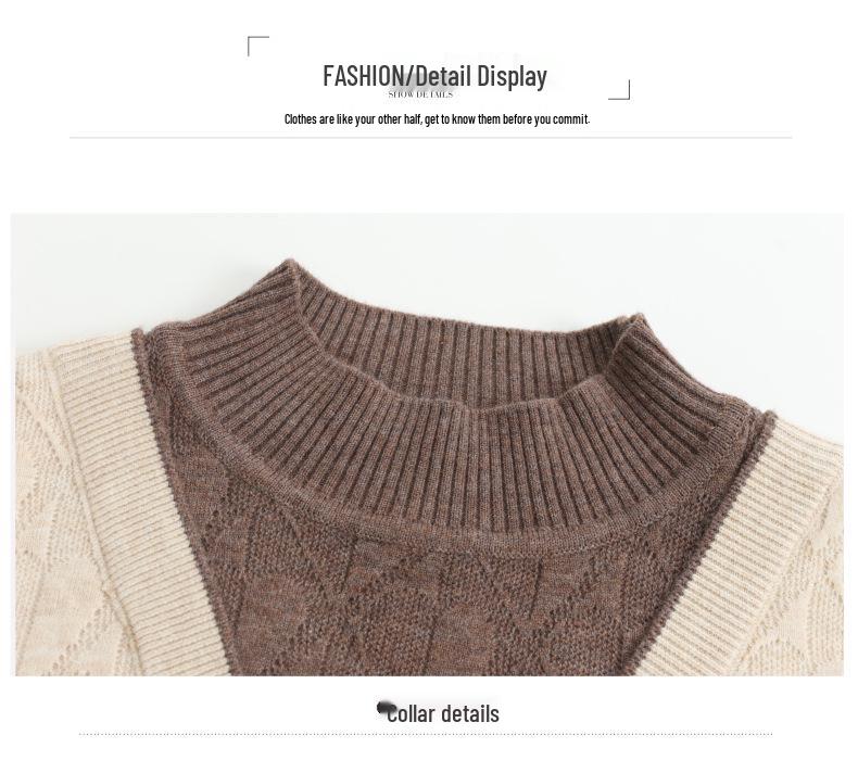 Women's Knit Pullover Sweater: Semi-High Neck, Two-Piece Look, Autumn/Winter Style for Middle-Aged.