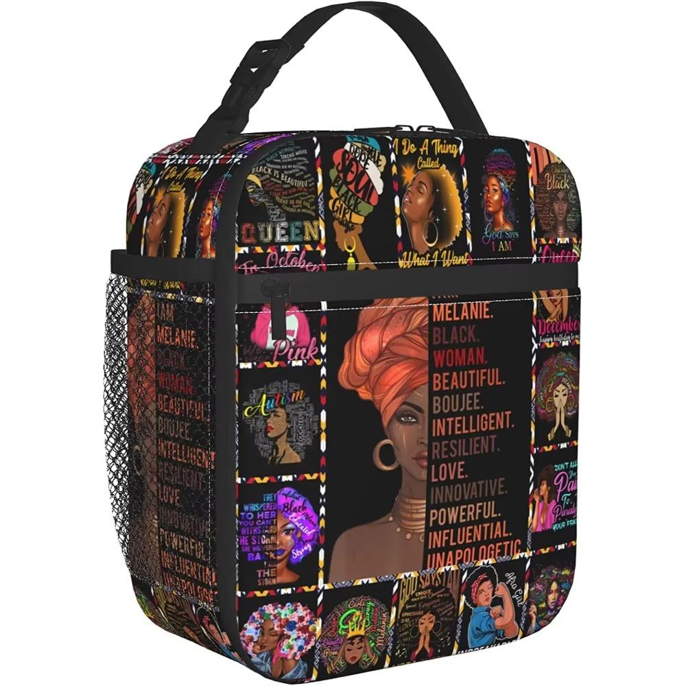 African American Woman Lunch Bag Insulated Black Queen Lunch Box for Women Men Reusable Tote for Work Office Camping
