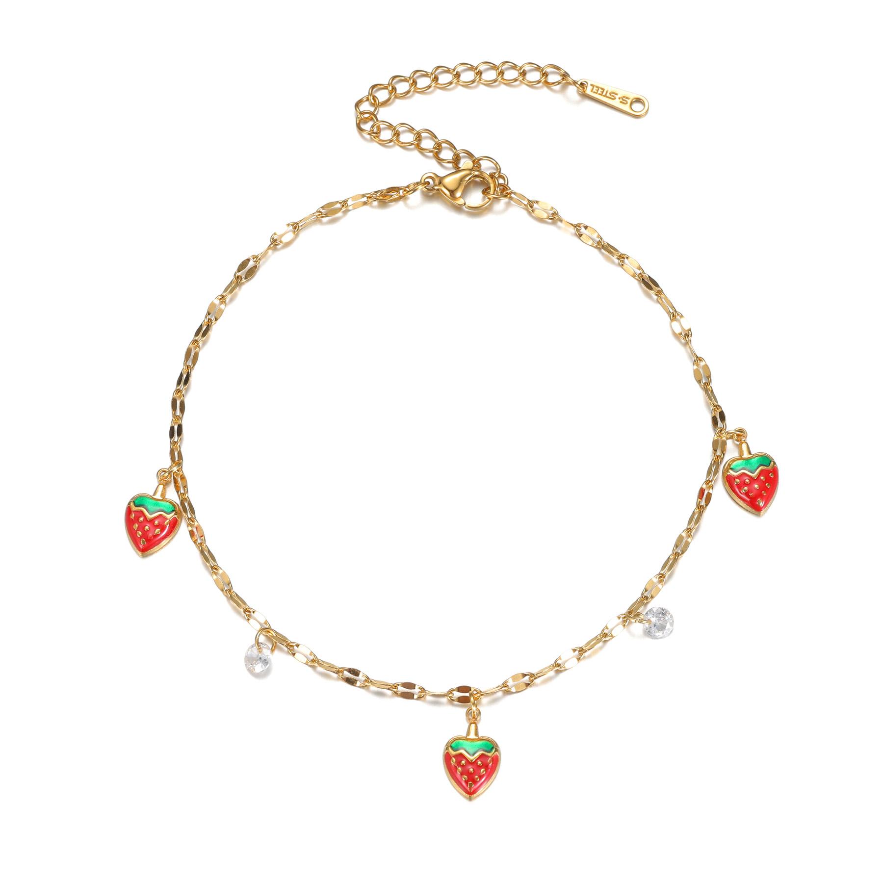 

Atoztide Fashion Cherry Strawberry Pendant Anklet Chain For Women Adjustable Stainless Steel Fruit-Element Anklets Jewelry Gifts земляничный