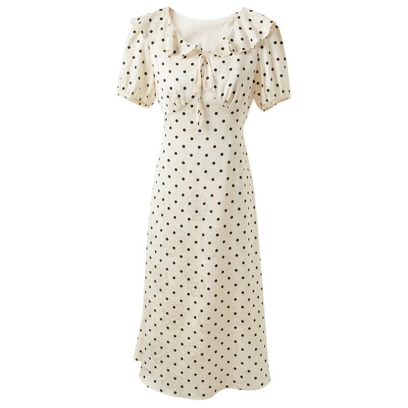 Sancai Plus Size French Ruffle V-Neck Polka Dot Tie-Waist Midi Dress