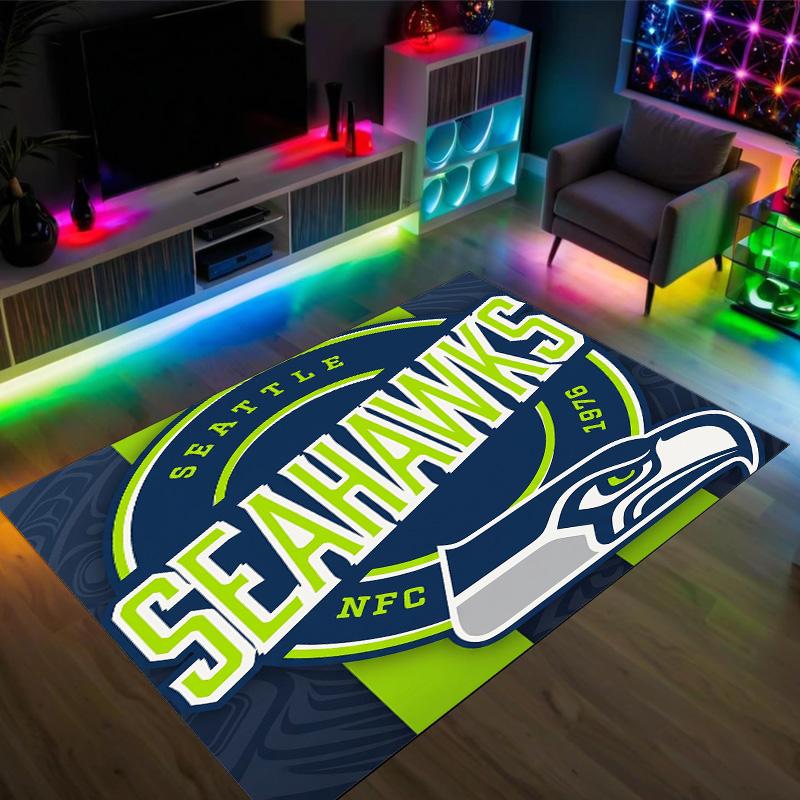Seattle Seahawks Design Crystal Velvet Carpet Cozy Non?Slip Printed Rug For Bedroom Living Room Entrance