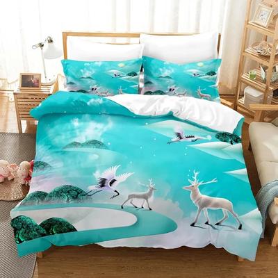 Hirsch Bettwäschesets 3D Schönes Tier Hirsch Blau Bettbezug Polyester Einzelbett Queen King Geschenk Heimdeko Bettbezug