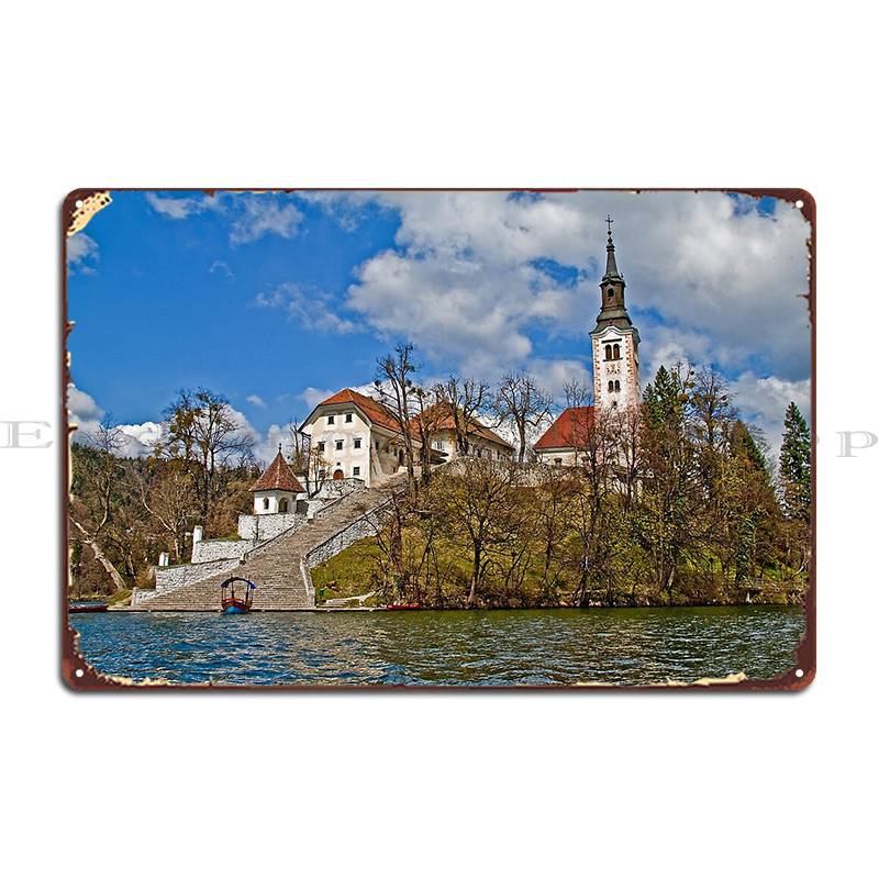 

Bled Island Slovenia Metal Sign Poster Wall Decor Party Plates Wall Cave Garage Designing Tin Sign Poster 20x30cm（7.8x11.8inch）