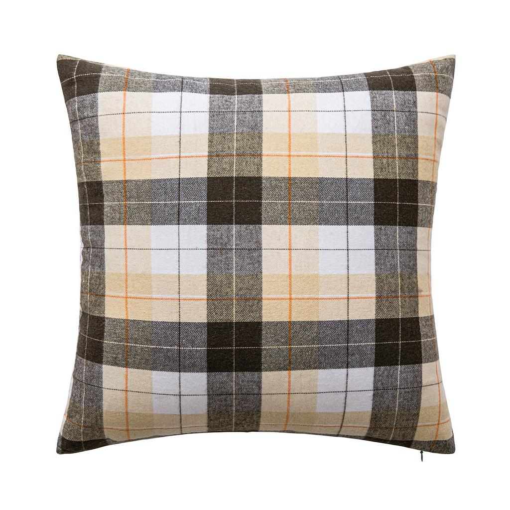 Classic Plaid Cushion Cover - Brown, Yellow & Rustic Red Throw Pillowcase with Zipper for Cozy Home Decor