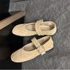 Fashion High Quality Woven Faux Suede Leather Mary Jane Shoes Women Metal Belt Buckle Design Shoes Comfortable Flat Loafers for Women