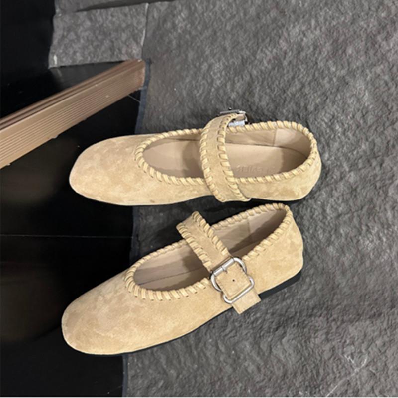 Fashion High Quality Woven Faux Suede Leather Mary Jane Shoes Women Metal Belt Buckle Design Shoes Comfortable Flat Loafers for Women