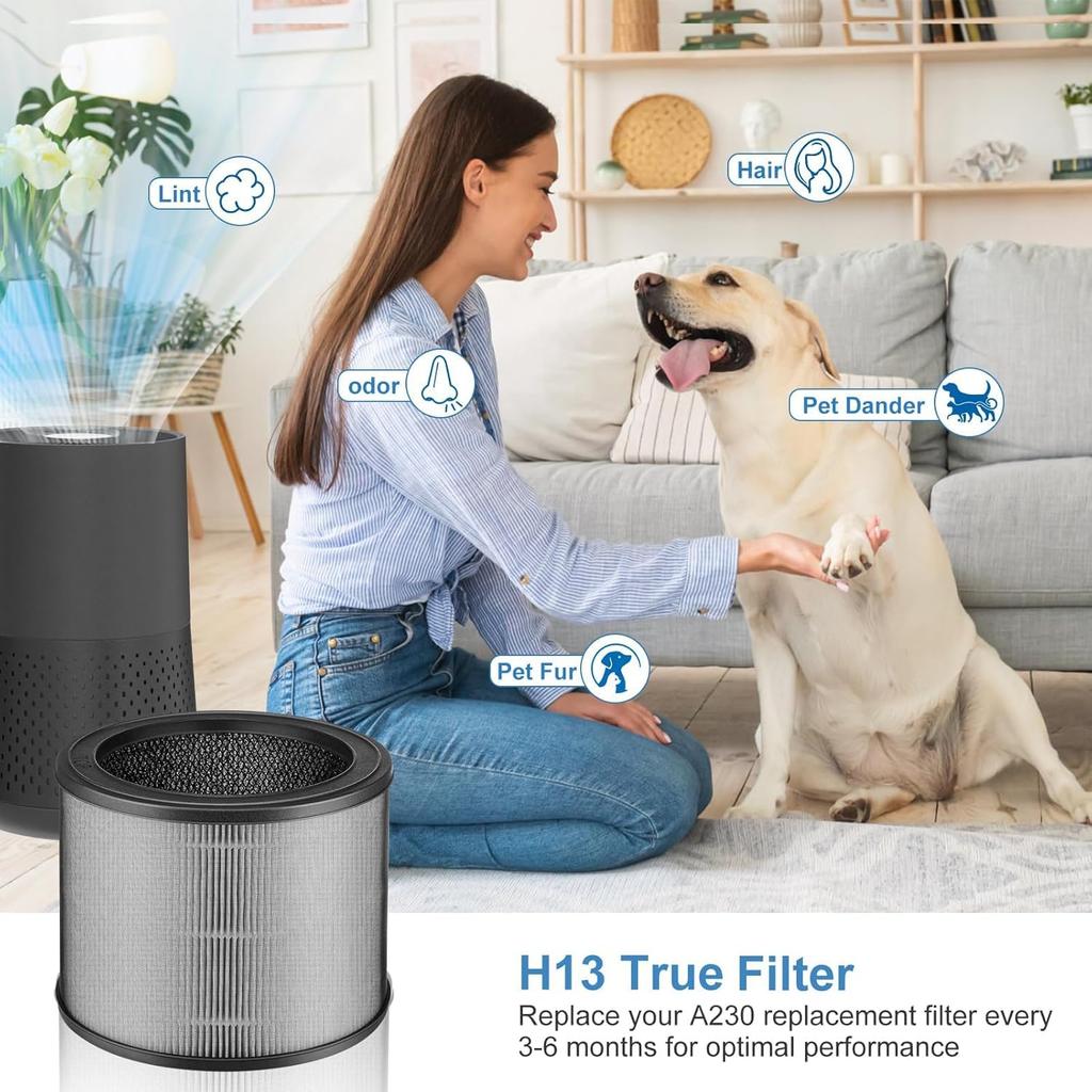 A230 Replacement Filter for Winix A230 A231 Air Pur-ifier, True High Efficiency Replacement Filter Size O 1712-0100-00, 3-in-1 H13 Grade True 2 Pack