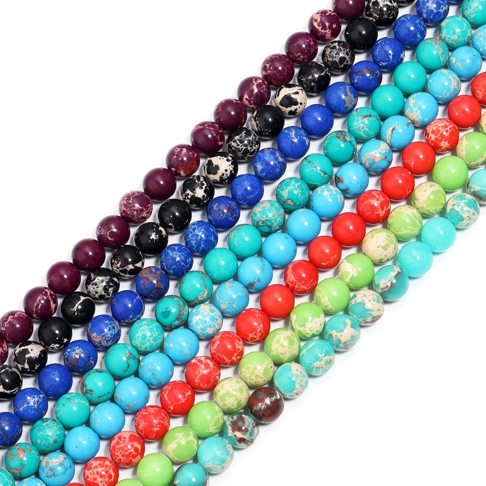 1 Strand 6 8 10mm Natural Stone Beads Colorful Pattern Emperor Stone Round Beads For Jewelry Bracelet Making DIY Necklace Gift