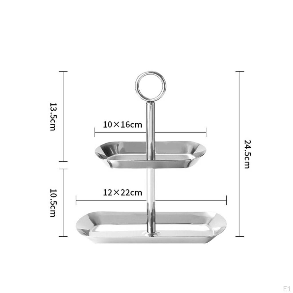 Dessert Display Stand with Circular Grip Handle Stainless Steel TwoTier Tabletop