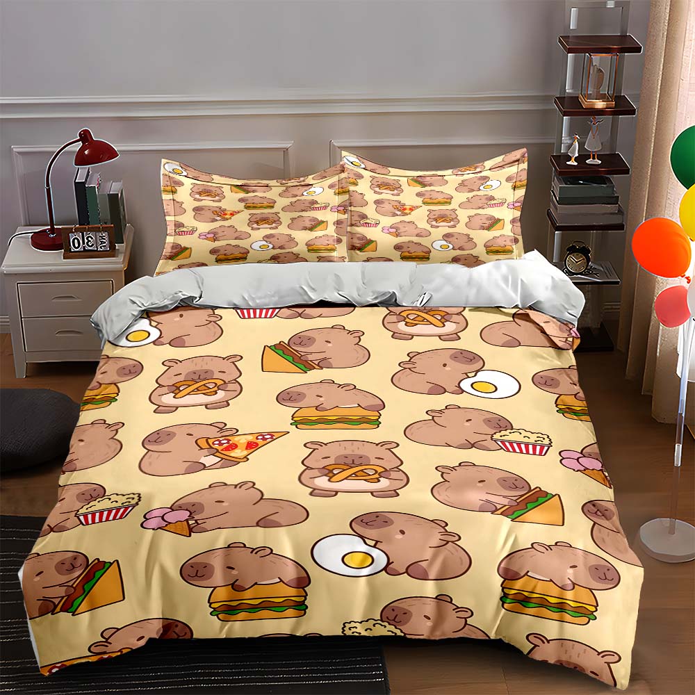 

Capybara food illustrations. Bedding Duvet cover sets Duvet covers Pillowcases gifts (1 * Duvet Cover 2 * Pillowcases, without duvet insert) 135x200cm