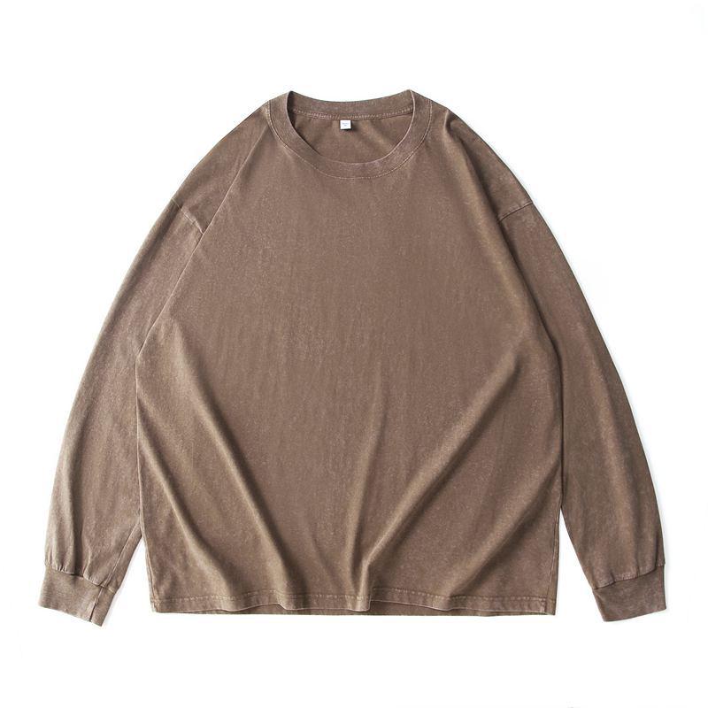 230G Heavyweight Vintage Distressed Loose Fit Plus Size Long Sleeve Cotton Crew Neck T-shirt