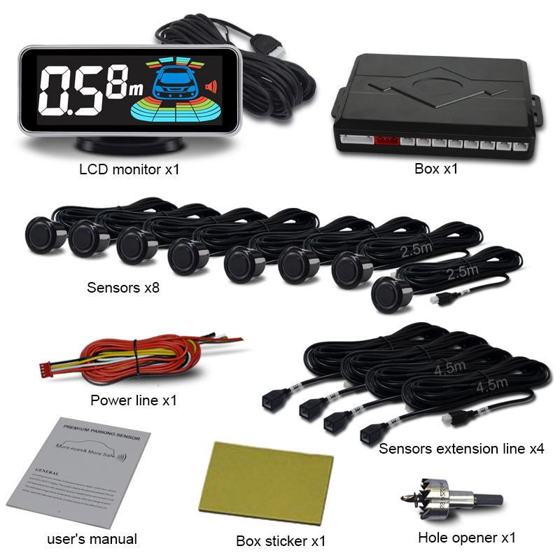 8-Probe Front and Rear Car Reversing Radar with Voice Buzzer
