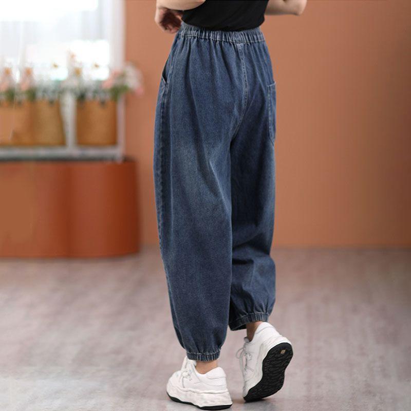 Nadměrná velikost Volný střih Džínové džíny Retro Opotřebovaný styl Elastický pas Dámské Harem kalhoty s manžetou