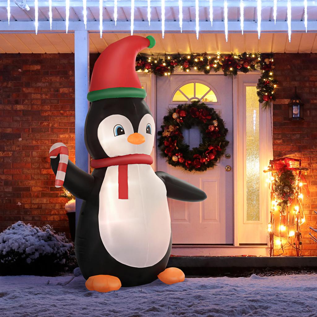 Inflatable Christmas Decoration, 2.5 M Inflatable Christmas Penguin with 3 LED Lights, 162 X 100 X 250 Cm, Multicoloured