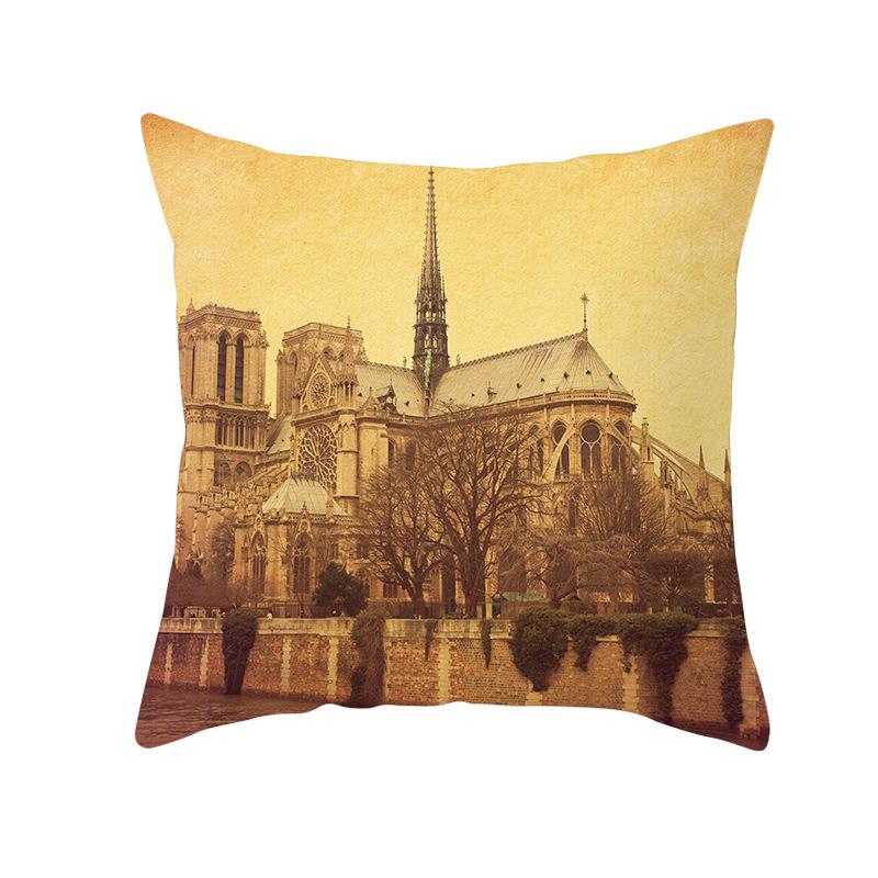 Notre Dame Cathedral French Landscape Pillow Cover European Print Cushion Waist Pillow Cover